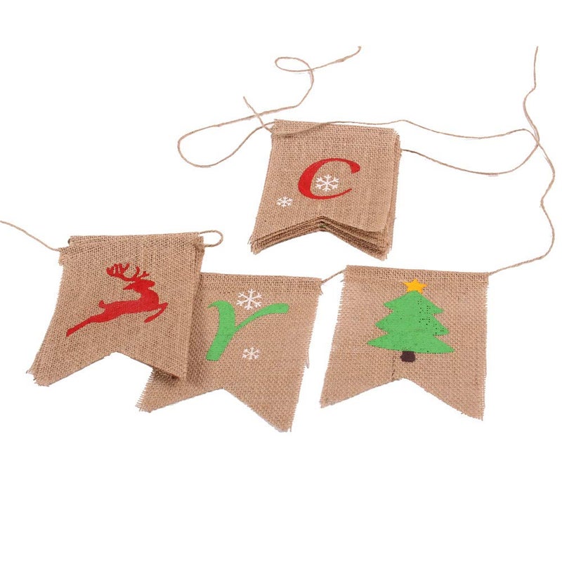 GOER MERRY CHRISTMAS Burlap Banners Garlands for Xmas Party Decoration Photo Prop (Multicolor) - Image 3